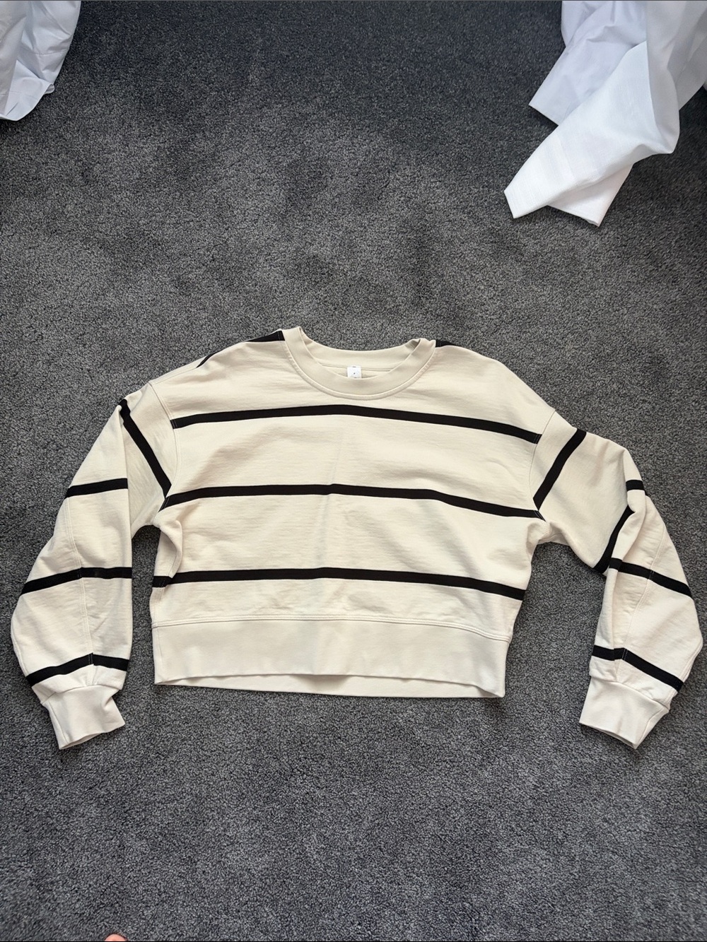 LULULEMON: Striped Crewneck Cropped Sweatshirt - Cream/Black